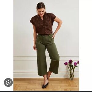 Loup Sienna Shawl Collar Top - Brown Stripe